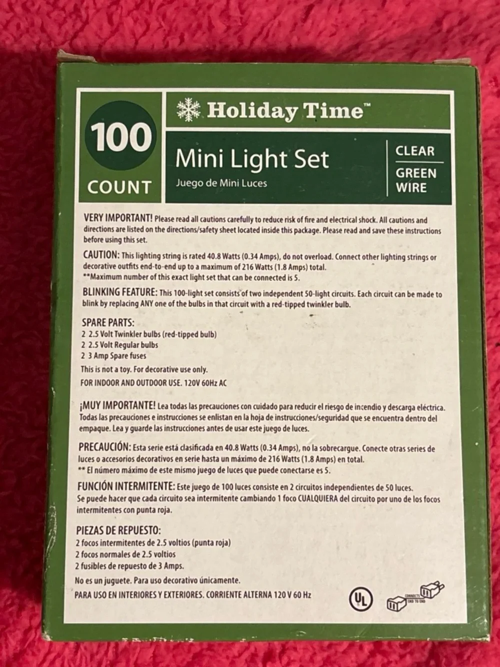 Holiday Time Clear Mini Light Set with Green Wire - 100 Count